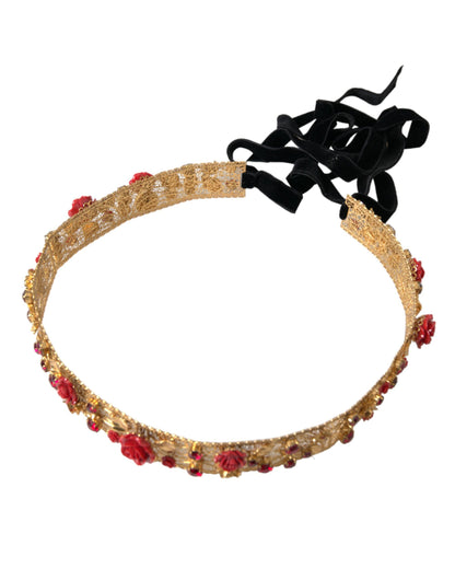 Пояс Dolce &amp; Gabbana Gold Brass Red Roses Crystal Jewel
