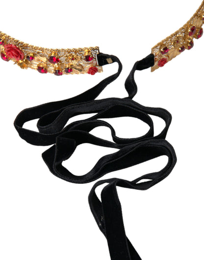 Пояс Dolce &amp; Gabbana Gold Brass Red Roses Crystal Jewel