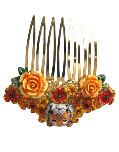 Гребінець для волосся Dolce &amp; Gabbana Gold Brass Crystal Leopard Floral