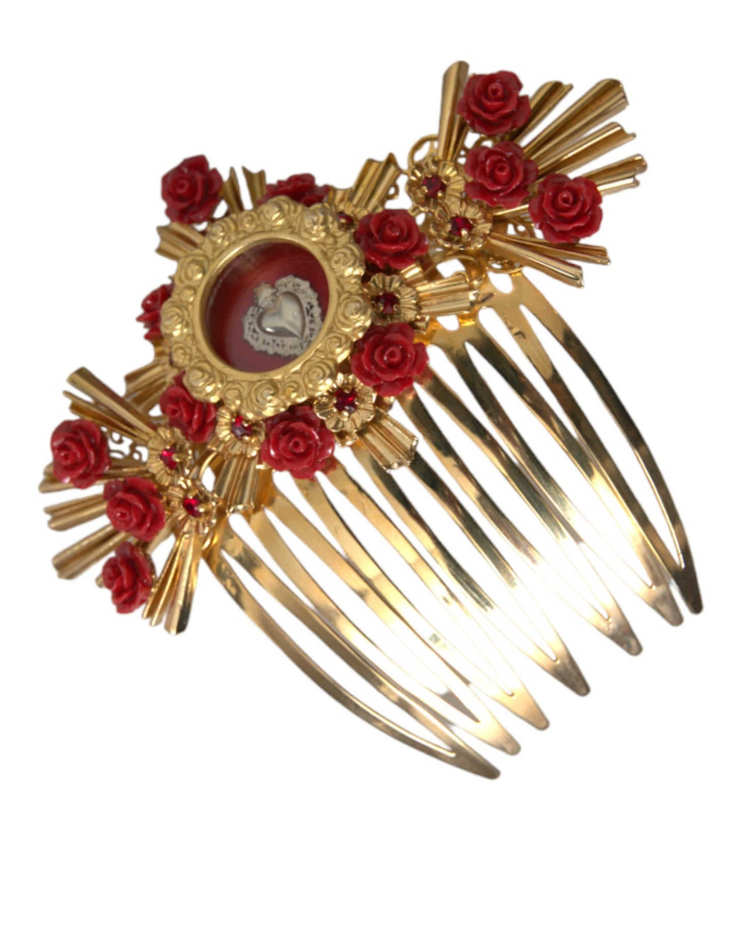 Гребінець для волосся Dolce &amp; Gabbana Gold Brass Crystal Heart Floral Hair Hair