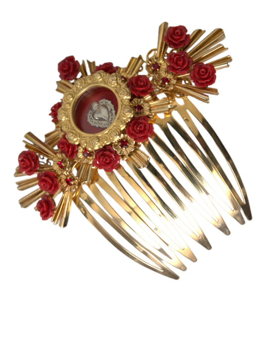 Гребінець для волосся Dolce &amp; Gabbana Gold Brass Crystal Heart Floral Hair Hair