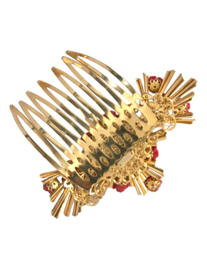 Гребінець для волосся Dolce &amp; Gabbana Gold Brass Crystal Heart Floral Hair Hair
