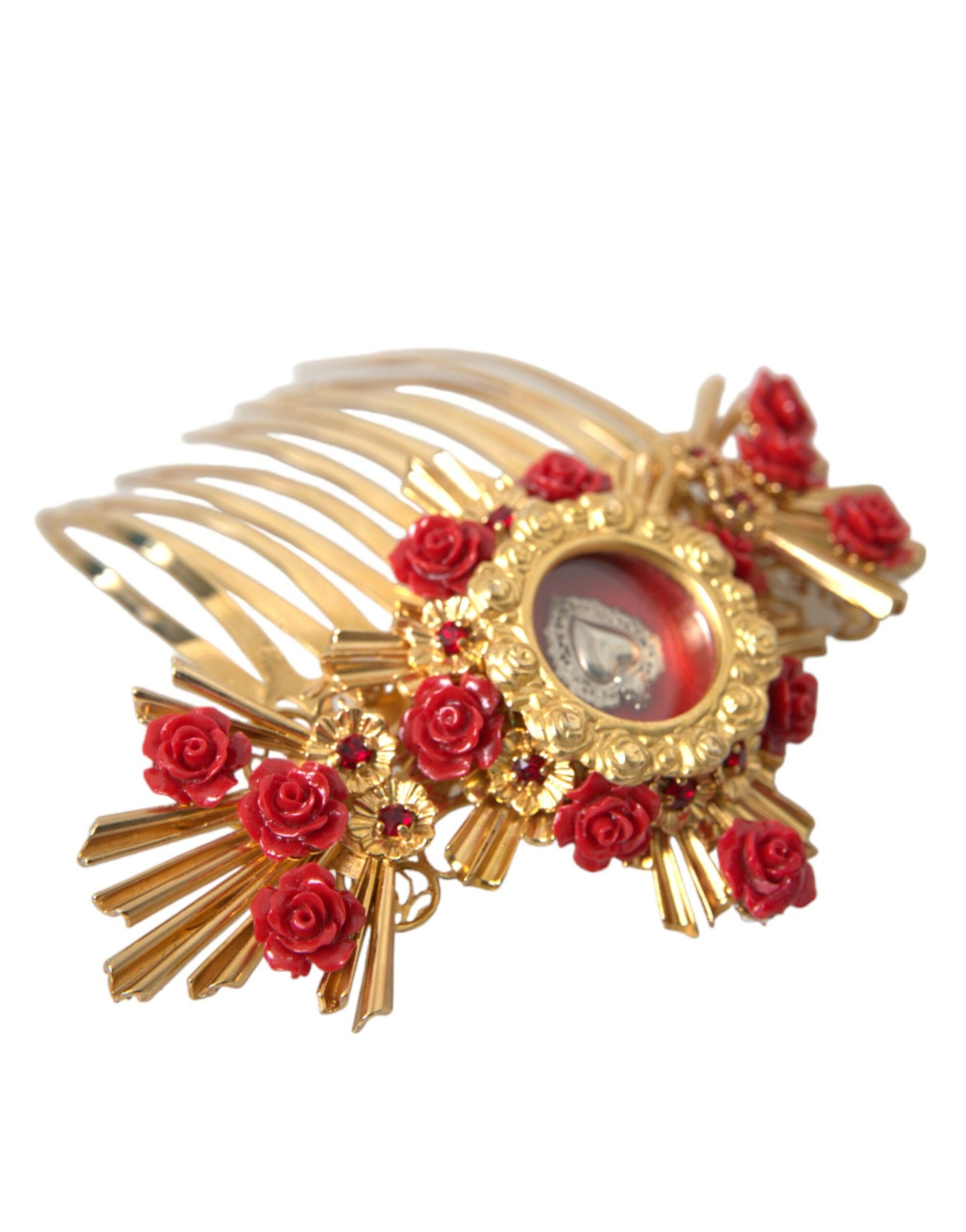 Гребінець для волосся Dolce &amp; Gabbana Gold Brass Crystal Heart Floral Hair Hair