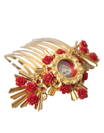 Гребінець для волосся Dolce &amp; Gabbana Gold Brass Crystal Heart Floral Hair Hair