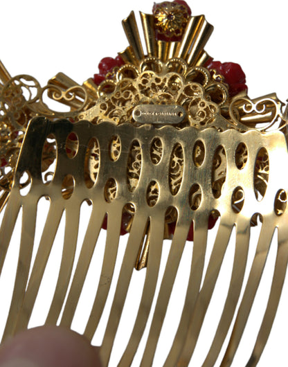 Гребінець для волосся Dolce &amp; Gabbana Gold Brass Crystal Heart Floral Hair Hair