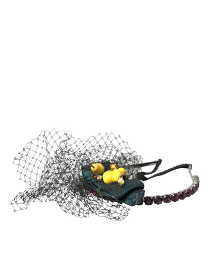 Dolce &amp; Gabbana Black Lemons Sicily Purple Crystal Net Diadem