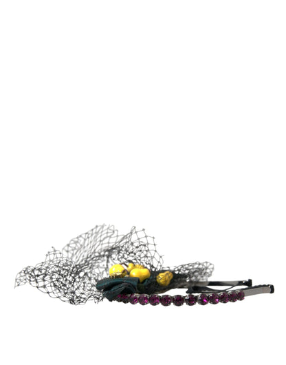 Dolce &amp; Gabbana Black Lemons Sicily Purple Crystal Net Diadem