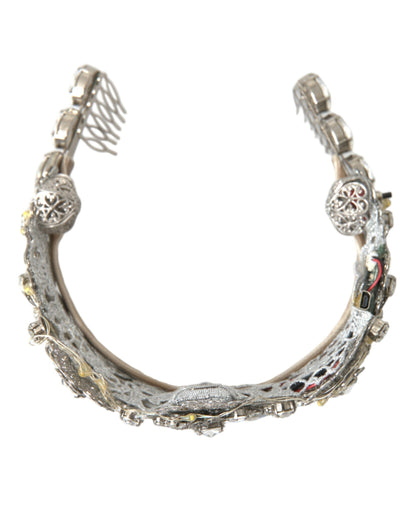 Dolce &amp; Gabbana Срібна латунь STRASS Crystal Crown Tiara Світлодіодна діадема