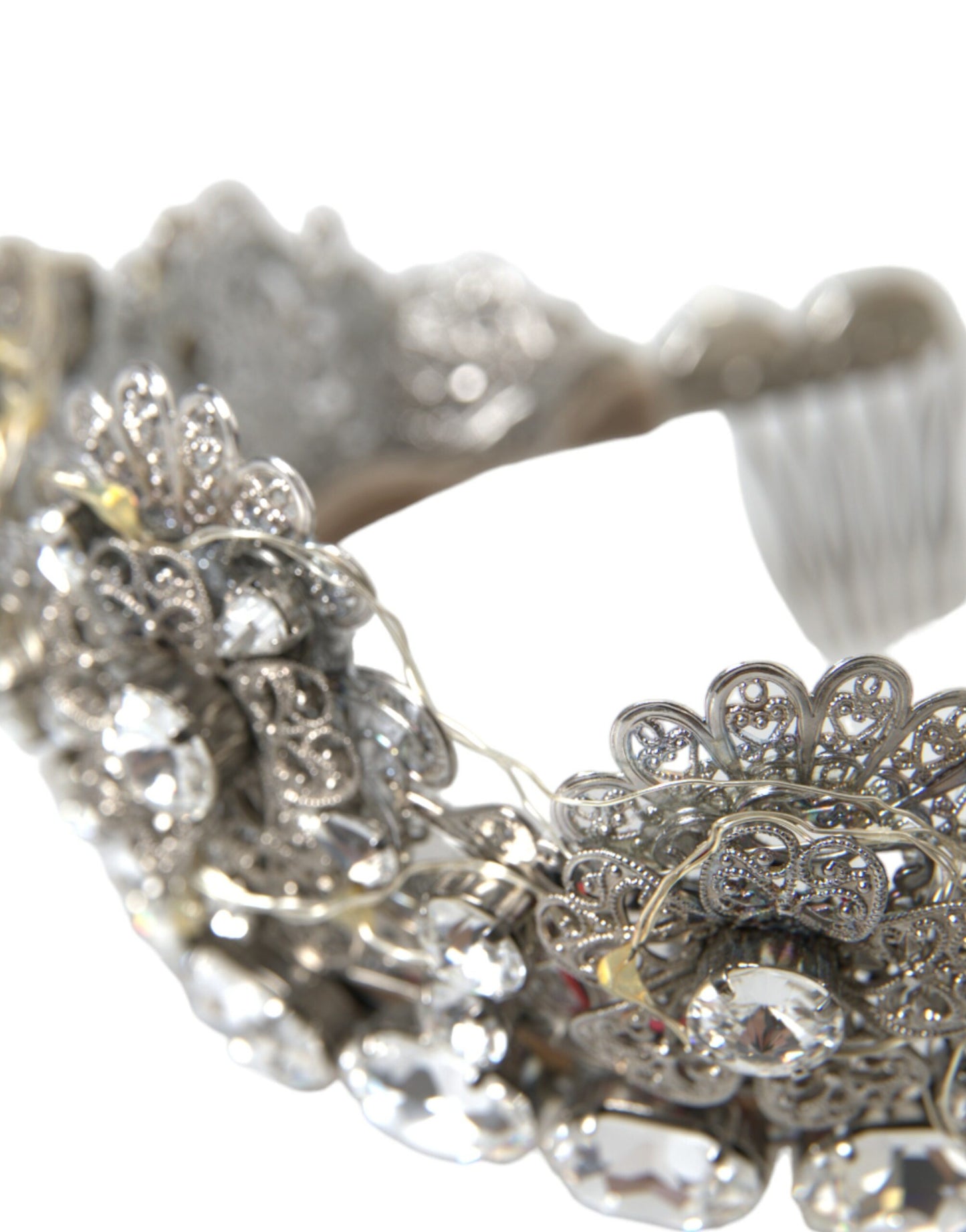 Dolce &amp; Gabbana Срібна латунь STRASS Crystal Crown Tiara Світлодіодна діадема