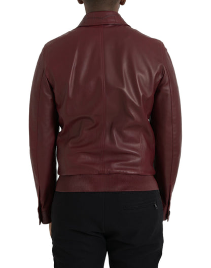 Байкерська куртка з екзотичної шкіри Dolce &amp; Gabbana Maroon на блискавці