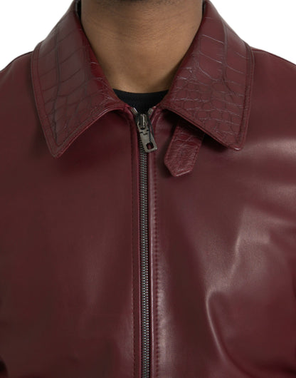 Байкерська куртка з екзотичної шкіри Dolce &amp; Gabbana Maroon на блискавці