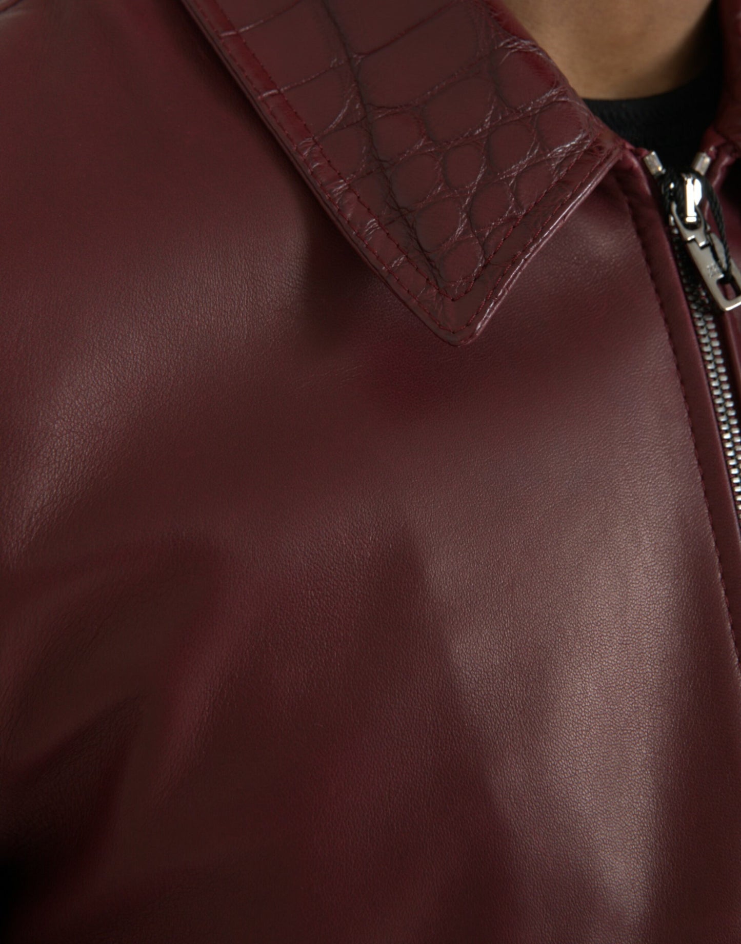 Байкерська куртка з екзотичної шкіри Dolce &amp; Gabbana Maroon на блискавці