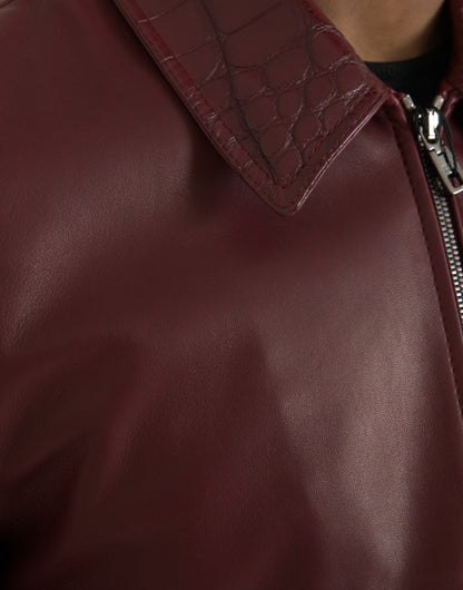 Байкерська куртка з екзотичної шкіри Dolce &amp; Gabbana Maroon на блискавці