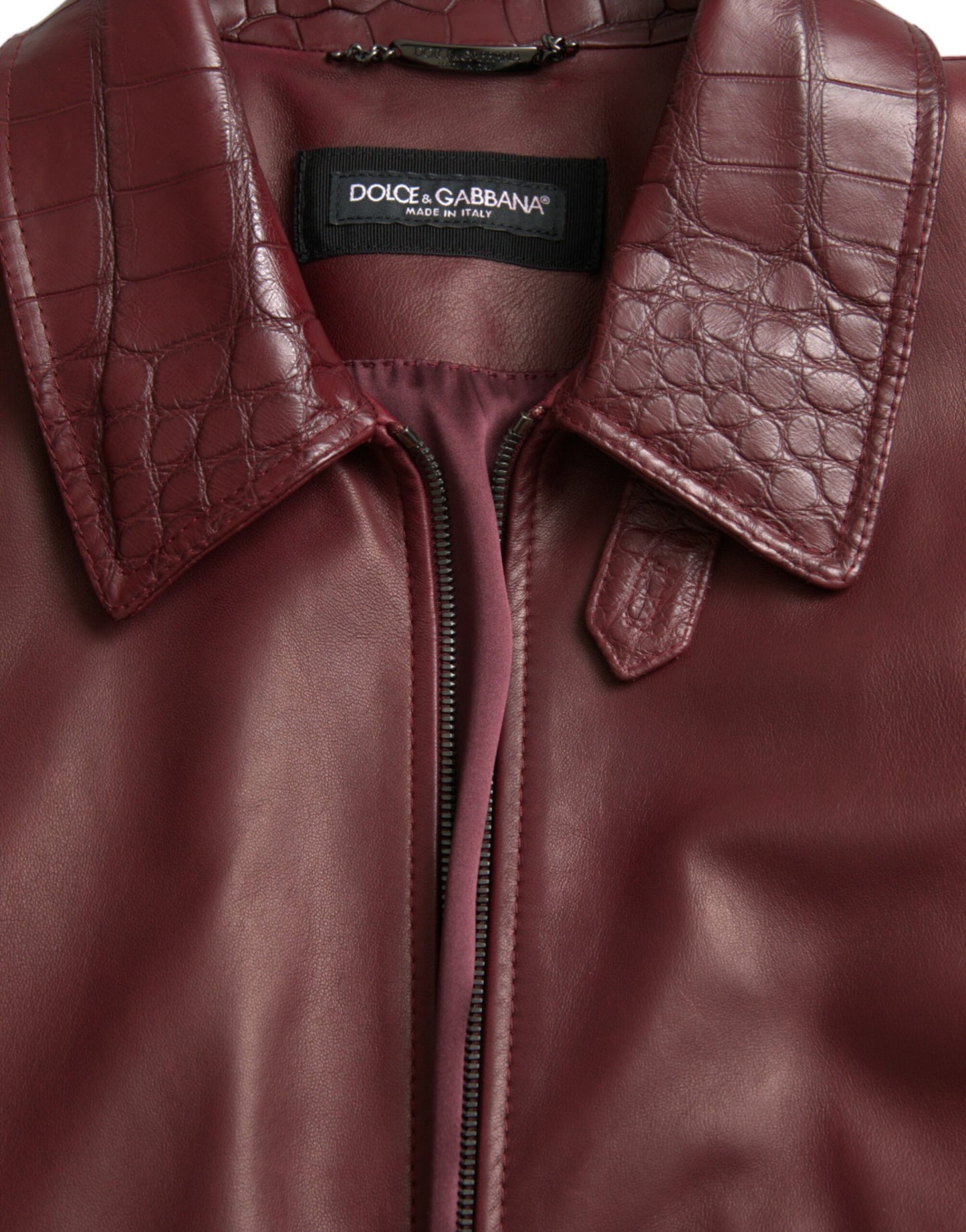 Байкерська куртка з екзотичної шкіри Dolce &amp; Gabbana Maroon на блискавці