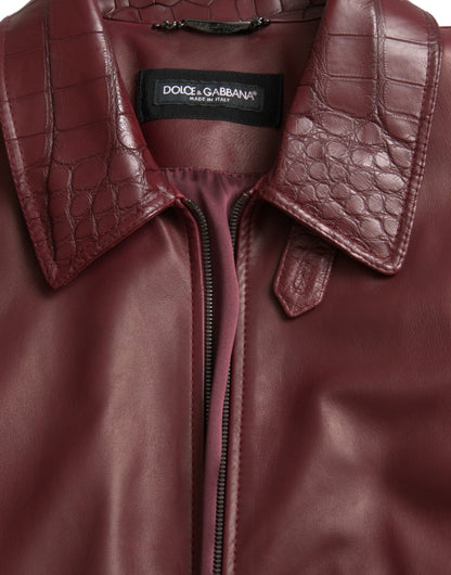 Байкерська куртка з екзотичної шкіри Dolce &amp; Gabbana Maroon на блискавці