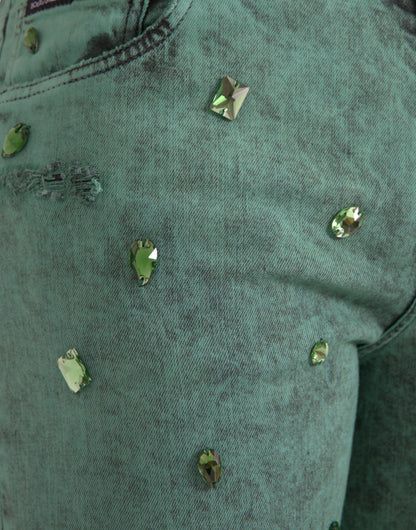 Бавовняні стрейч-слім джинси Dolce &amp; Gabbana Green Crystals