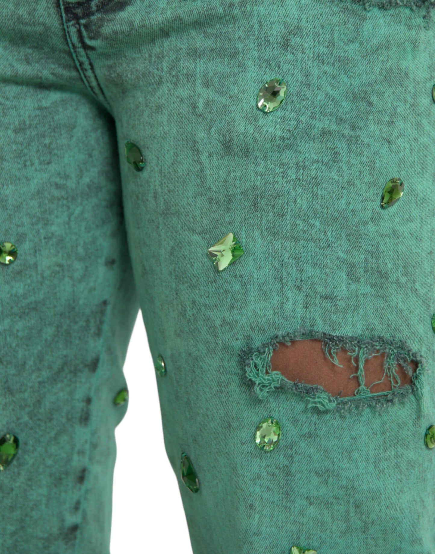 Бавовняні стрейч-слім джинси Dolce &amp; Gabbana Green Crystals