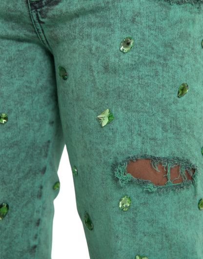 Бавовняні стрейч-слім джинси Dolce &amp; Gabbana Green Crystals
