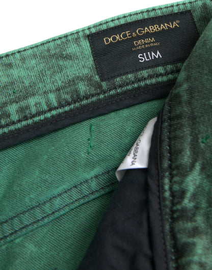 Бавовняні стрейч-слім джинси Dolce &amp; Gabbana Green Crystals