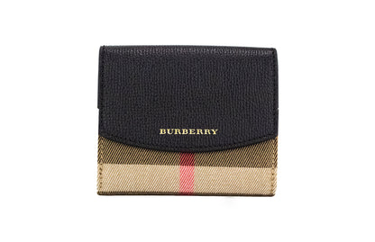 Гаманець Burberry Luna із чорної зернистої шкіри в клітку, полотняний мішечок для монет