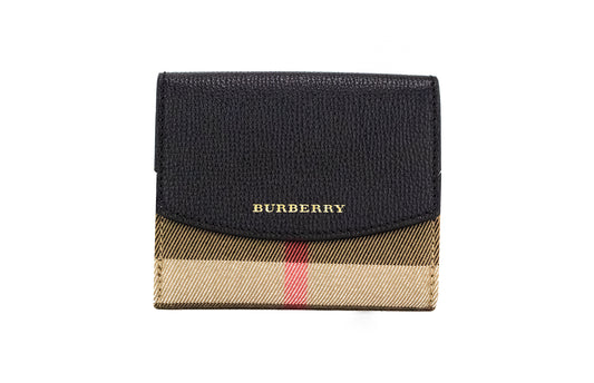 Гаманець Burberry Luna із чорної зернистої шкіри в клітку, полотняний мішечок для монет