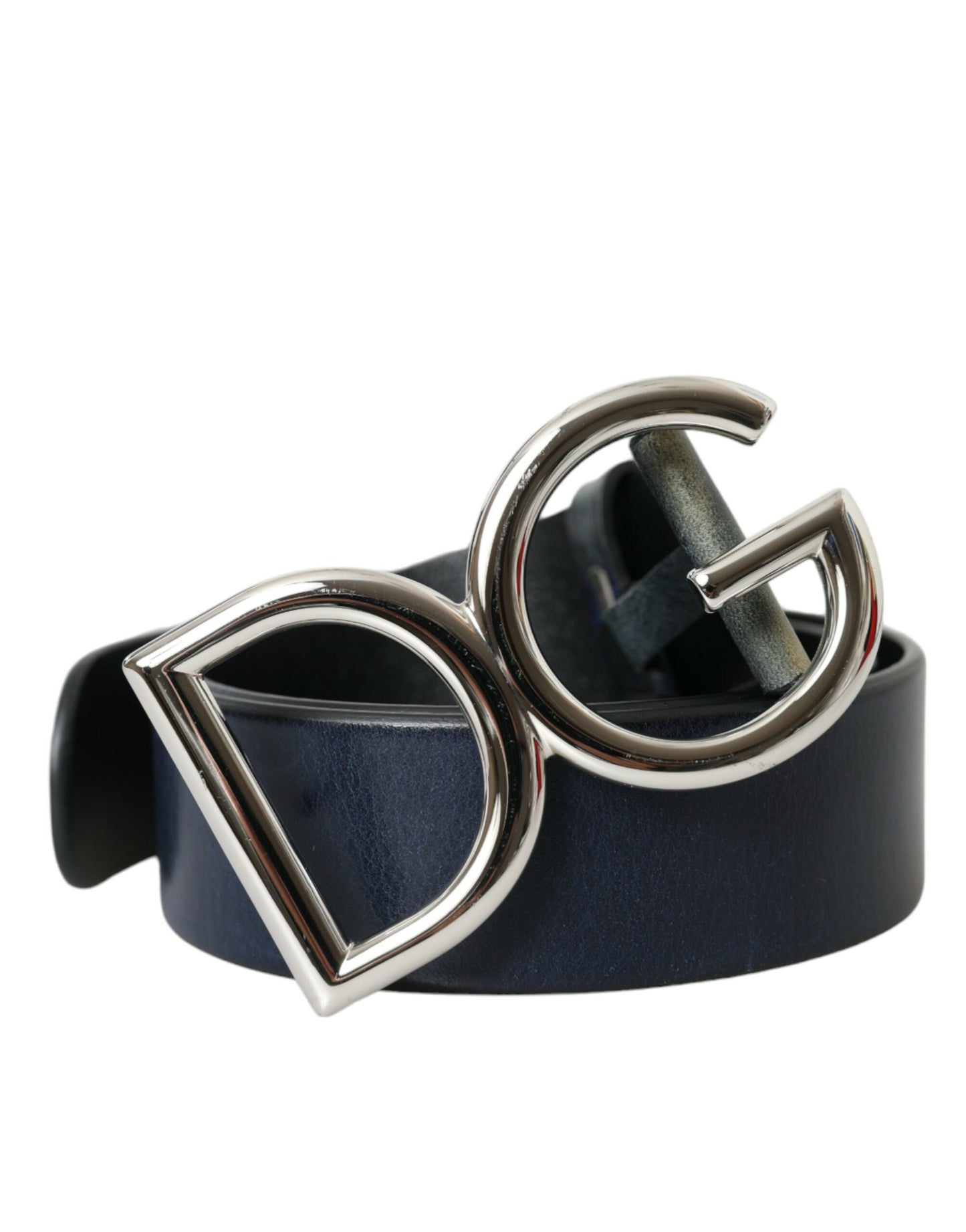 Чоловічий ремінь Dolce &amp; Gabbana Blue Leather Silver Metal Logo Пряжка