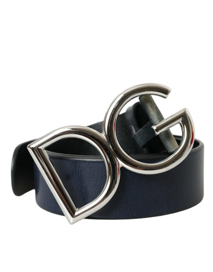 Чоловічий ремінь Dolce &amp; Gabbana Blue Leather Silver Metal Logo Пряжка