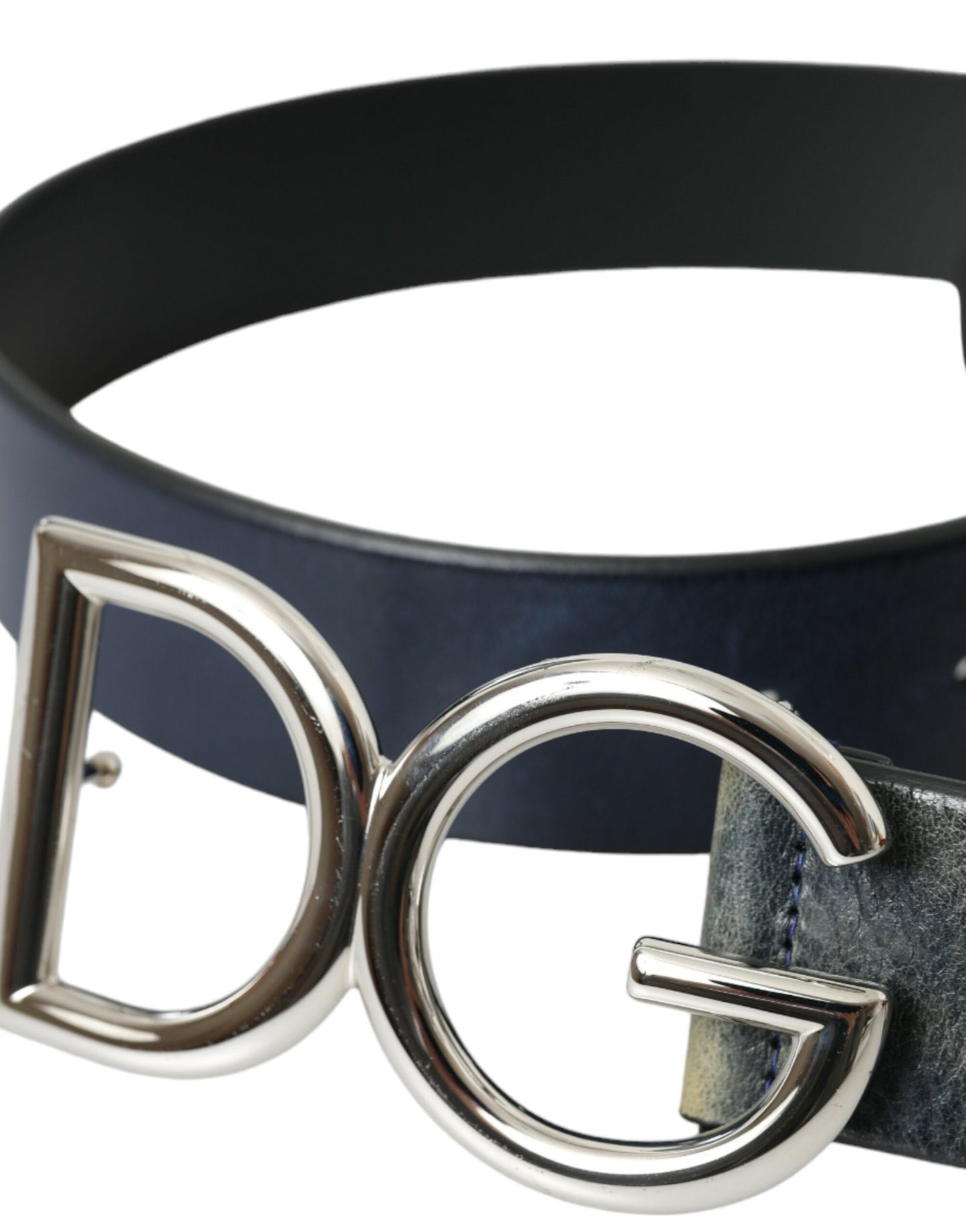 Чоловічий ремінь Dolce &amp; Gabbana Blue Leather Silver Metal Logo Пряжка