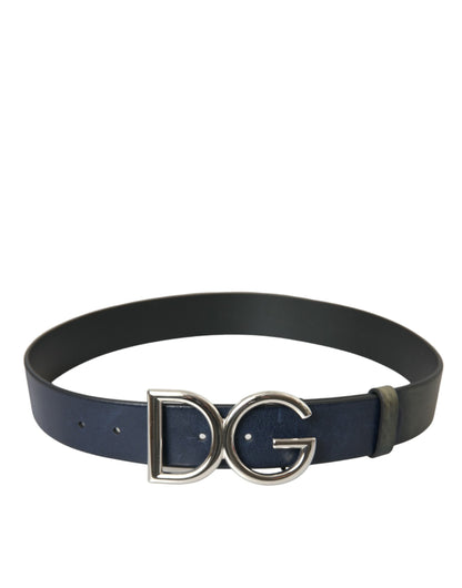 Чоловічий ремінь Dolce &amp; Gabbana Blue Leather Silver Metal Logo Пряжка