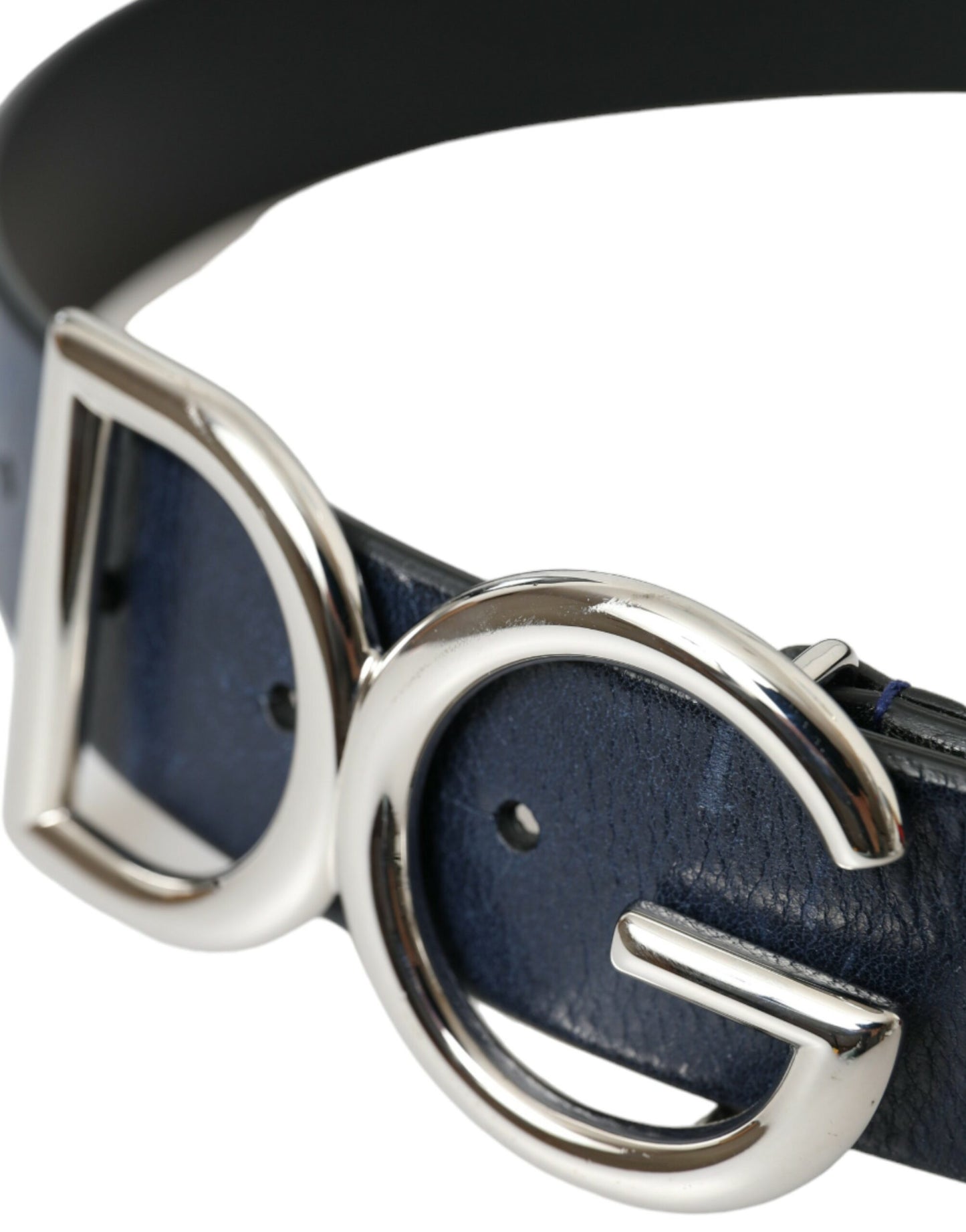Чоловічий ремінь Dolce &amp; Gabbana Blue Leather Silver Metal Logo Пряжка