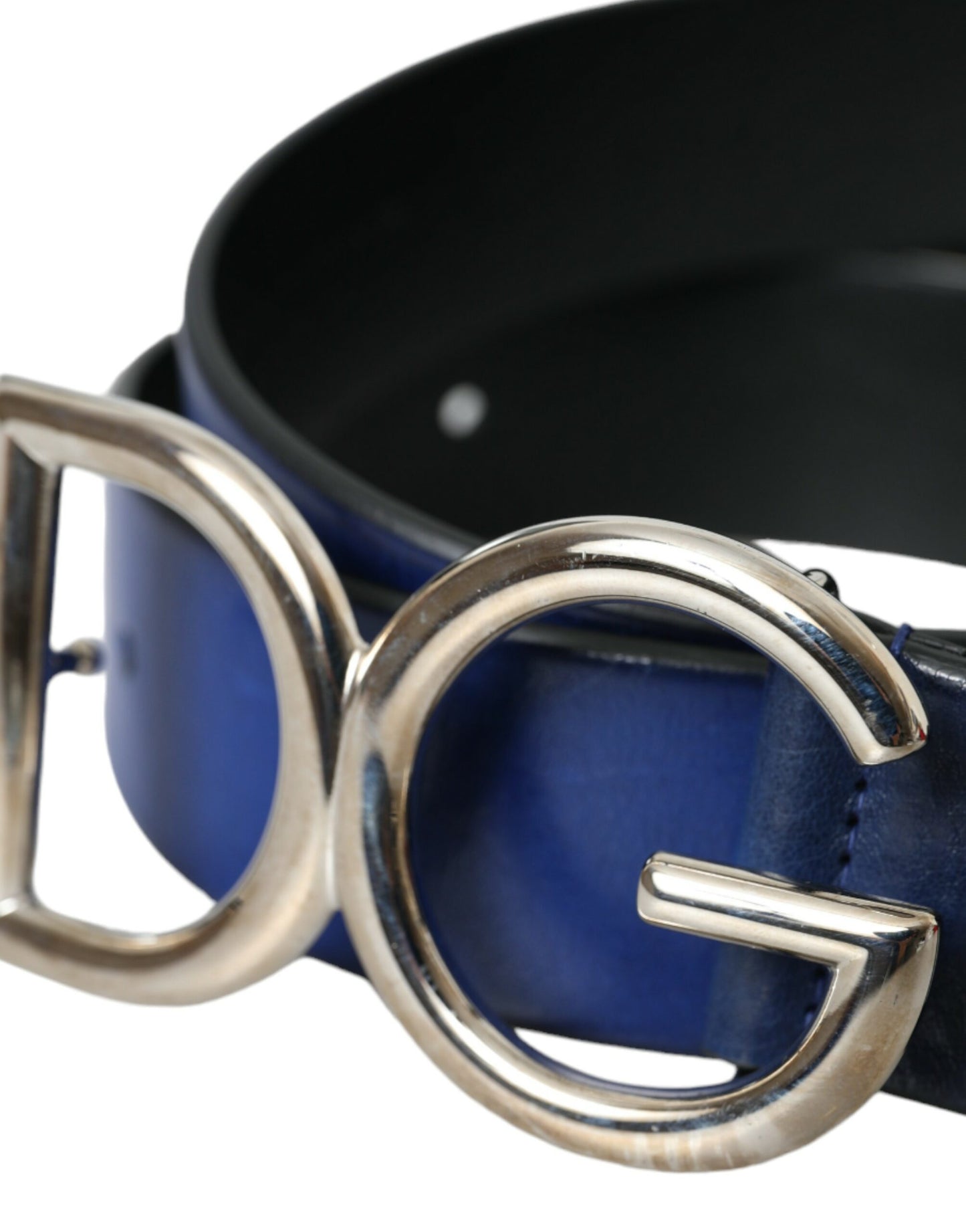 Чоловічий ремінь Dolce &amp; Gabbana Blue Leather Silver Metal Logo Пряжка
