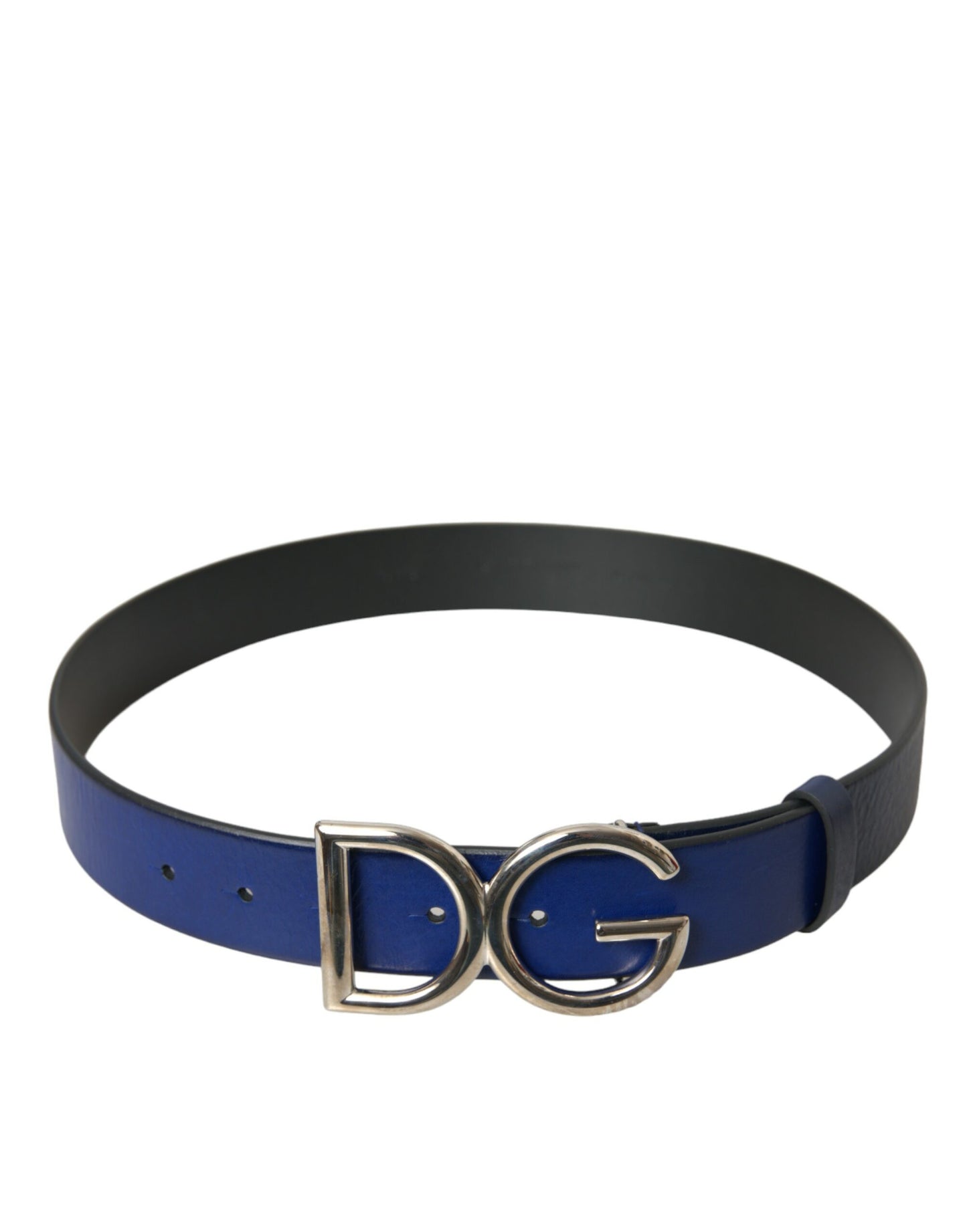Чоловічий ремінь Dolce &amp; Gabbana Blue Leather Silver Metal Logo Пряжка