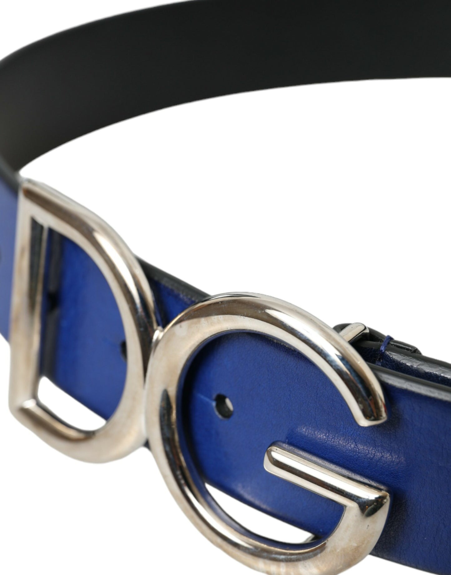 Чоловічий ремінь Dolce &amp; Gabbana Blue Leather Silver Metal Logo Пряжка