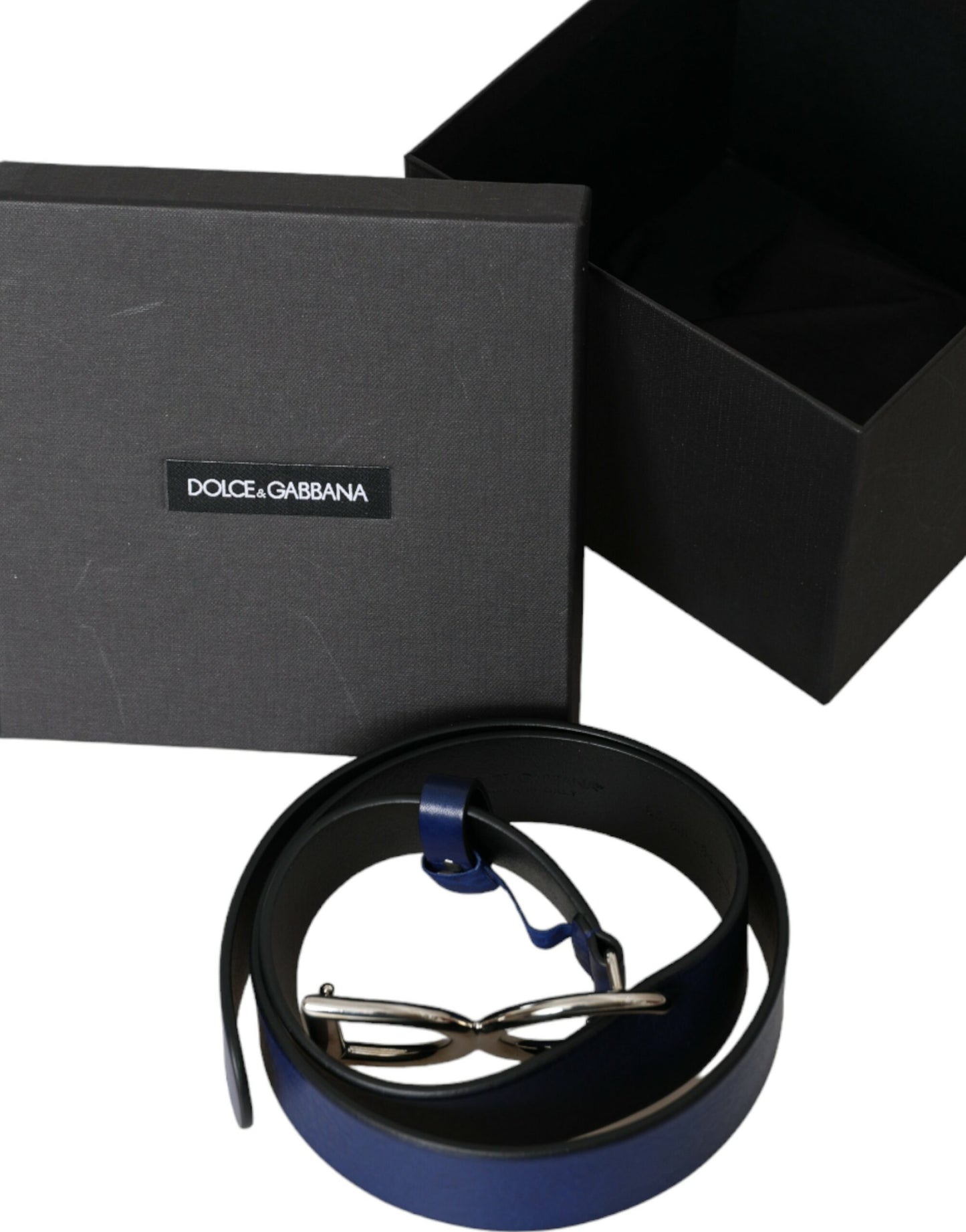 Чоловічий ремінь Dolce &amp; Gabbana Blue Leather Silver Metal Logo Пряжка