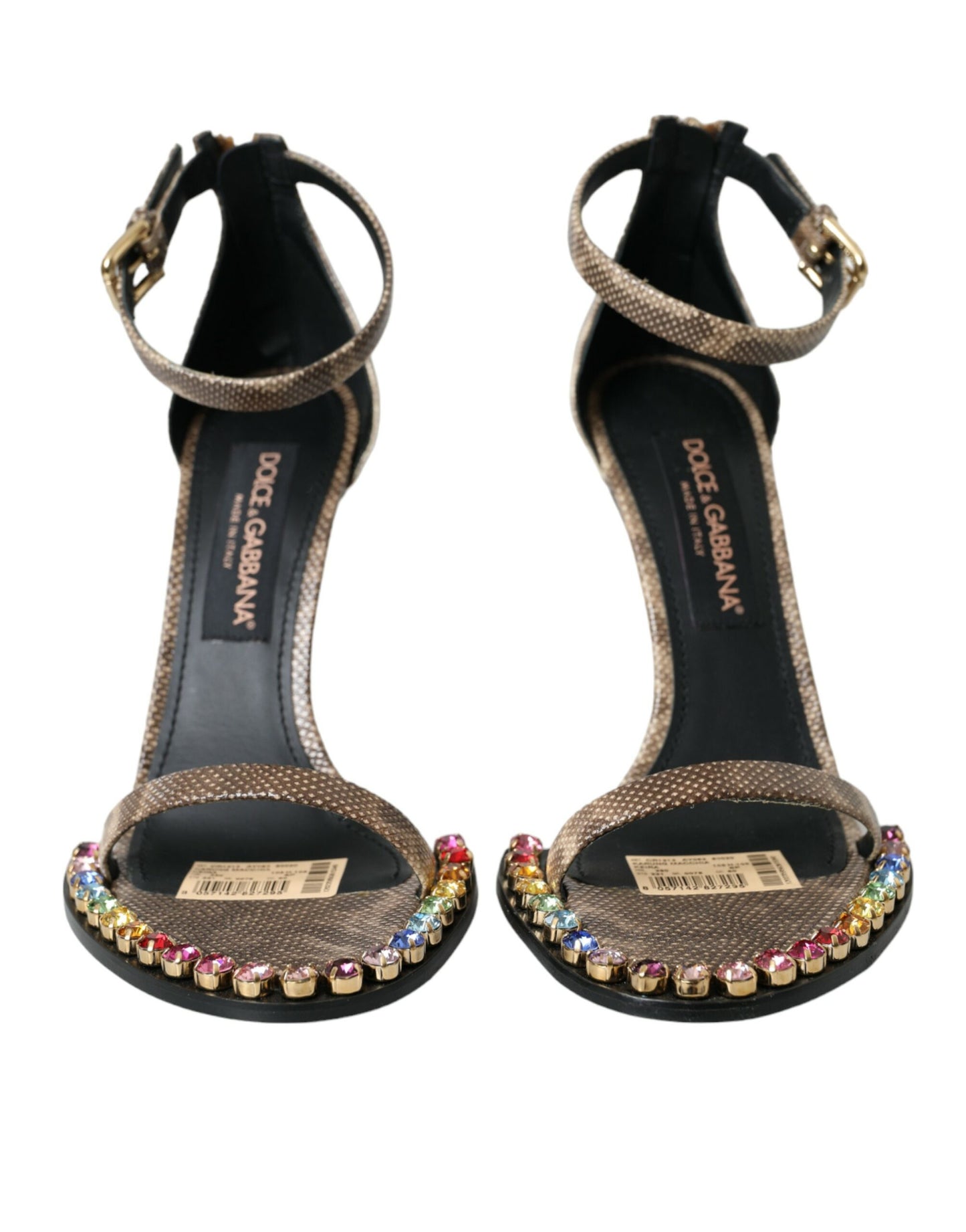 Коричневі босоніжки Dolce &amp; Gabbana з екзотичної шкіри з кристалами