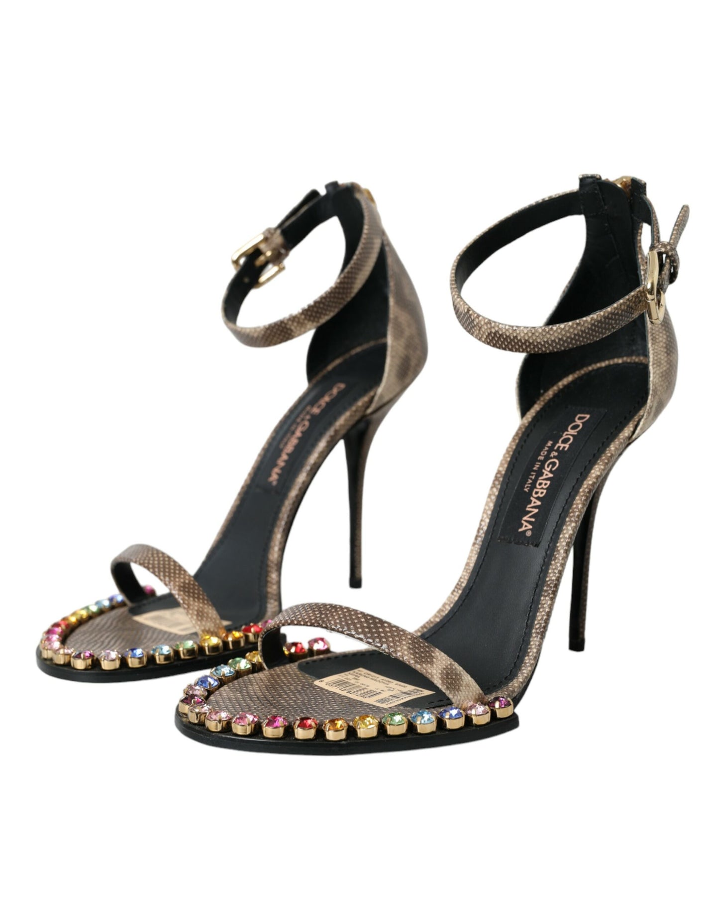 Коричневі босоніжки Dolce &amp; Gabbana з екзотичної шкіри з кристалами