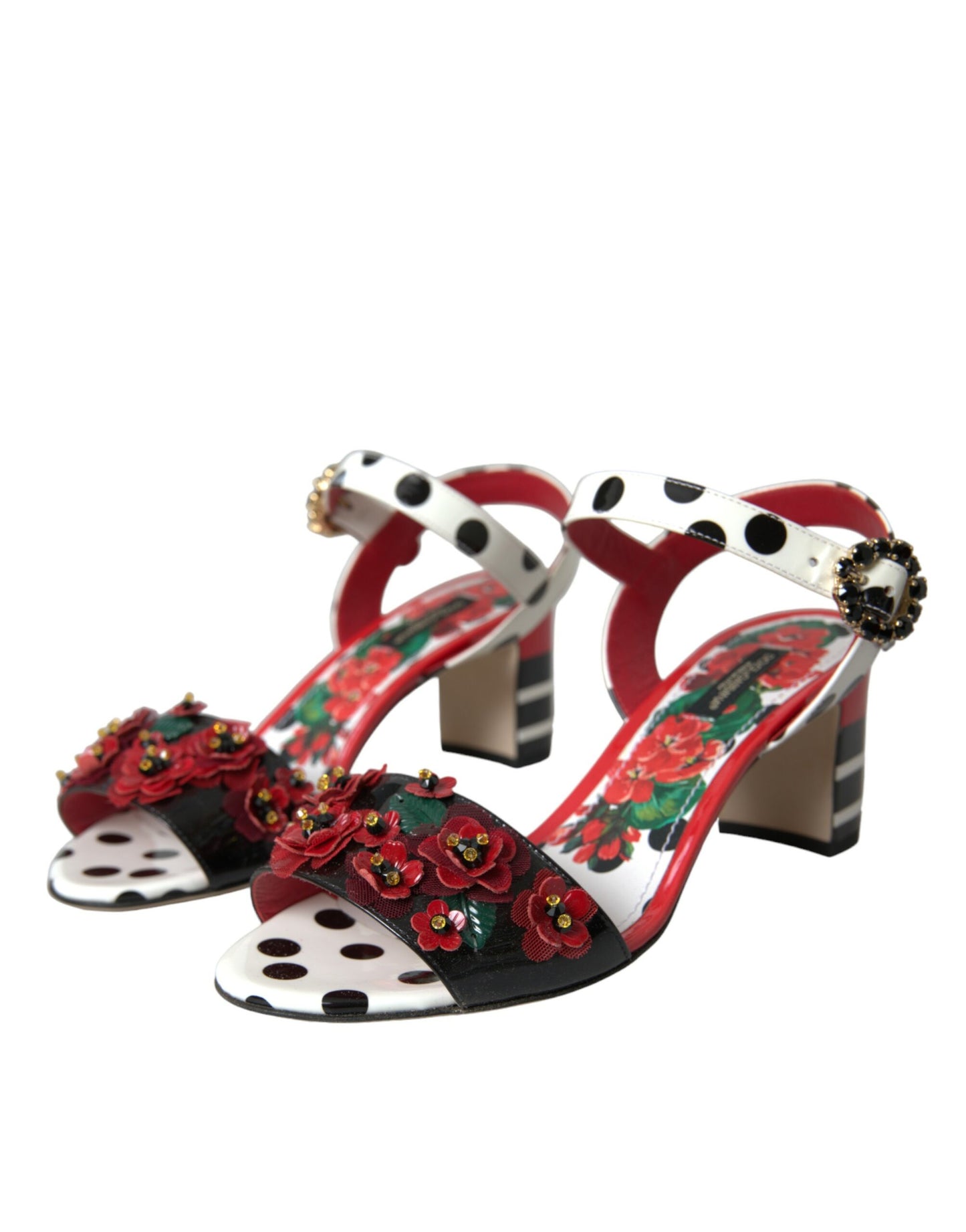 Багатоколірні шкіряні босоніжки Dolce &amp; Gabbana з квітковим кристалом