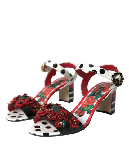 Багатоколірні шкіряні босоніжки Dolce &amp; Gabbana з квітковим кристалом