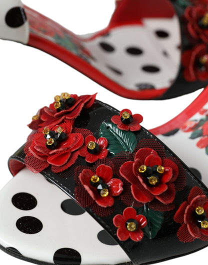 Багатоколірні шкіряні босоніжки Dolce &amp; Gabbana з квітковим кристалом