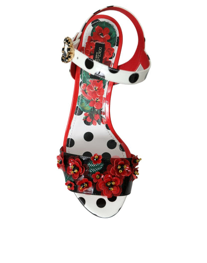 Багатоколірні шкіряні босоніжки Dolce &amp; Gabbana з квітковим кристалом