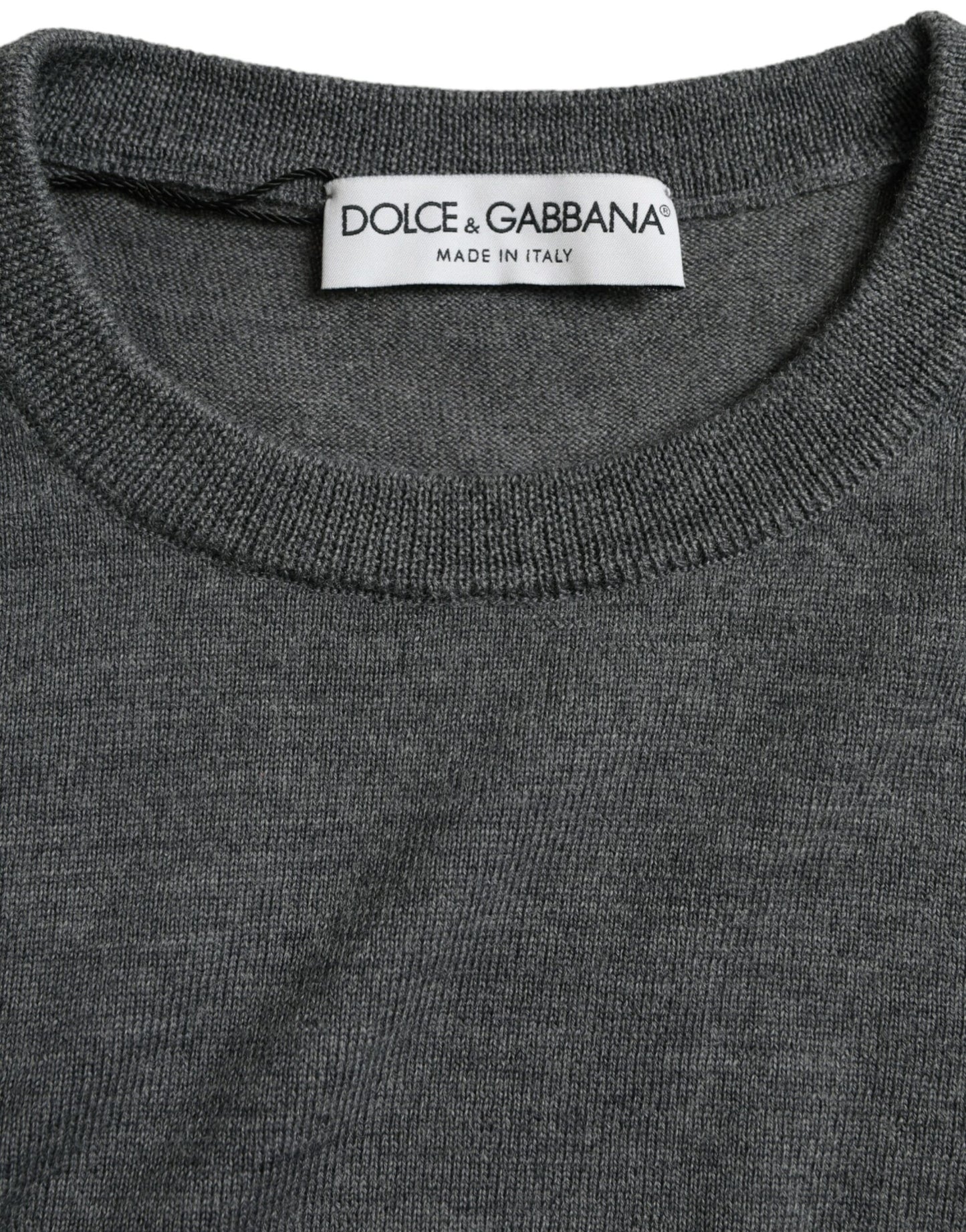 Темно-сірий вовняний пуловер з круглим вирізом Dolce &amp; Gabbana