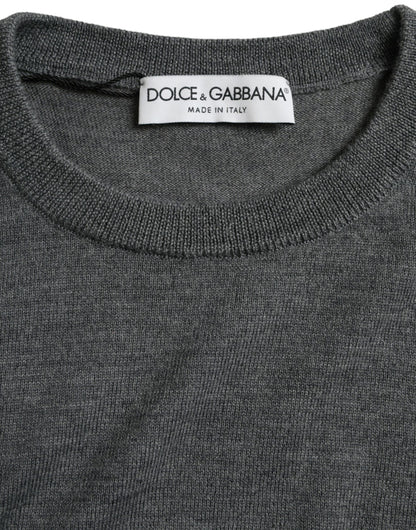 Темно-сірий вовняний пуловер з круглим вирізом Dolce &amp; Gabbana
