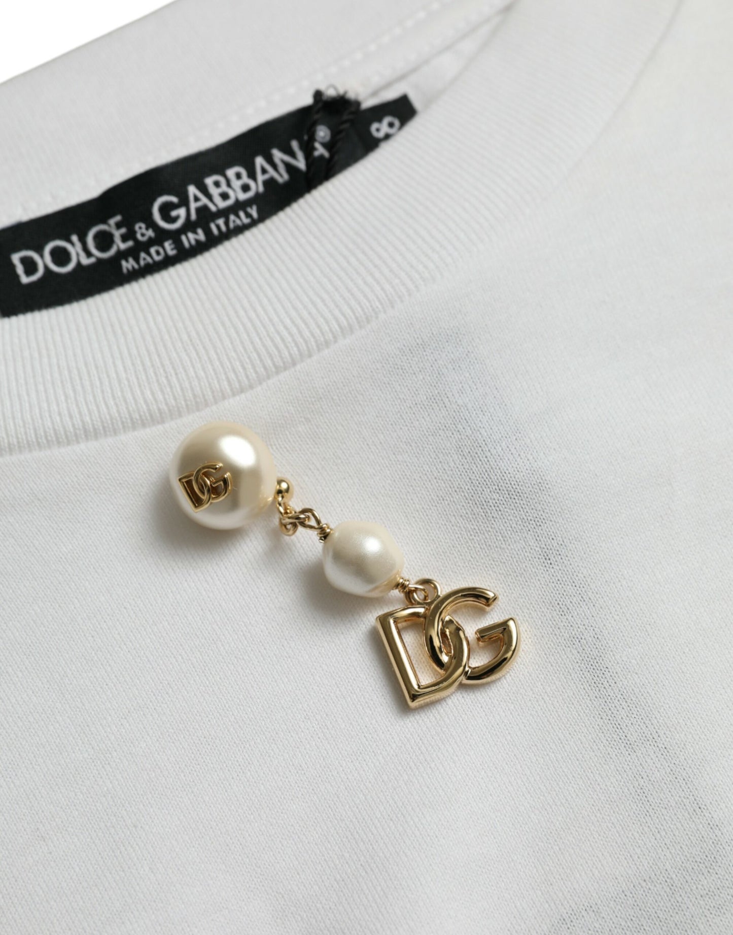 Біла бавовняна футболка з круглим вирізом Dolce &amp; Gabbana з прикрасами