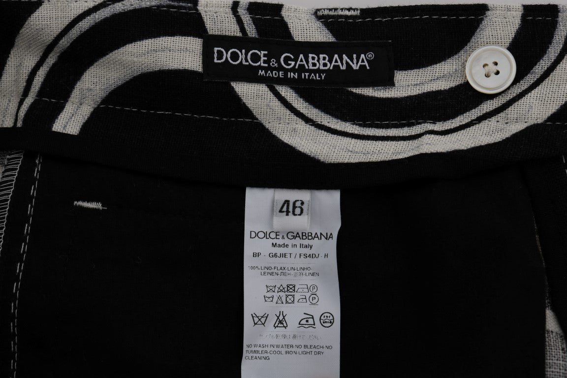 Розкішні чорно-білі лляні шорти з малюнком Dolce &amp; Gabbana