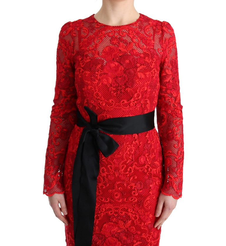 Елегантна червона сукня-футляр Dolce &amp; Gabbana з шовковим поясом-бантом