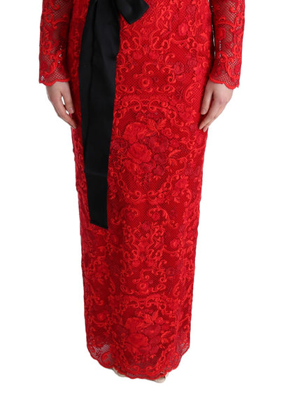 Елегантна червона сукня-футляр Dolce &amp; Gabbana з шовковим поясом-бантом
