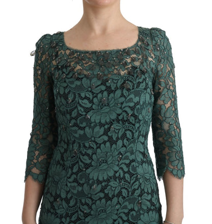 Елегантна зелена сукня-футляр із оздобленням кришталем Dolce &amp; Gabbana