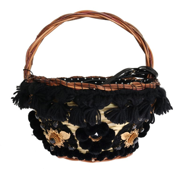 Сумка-відро Dolce &amp; Gabbana Chic Beige &amp; Black Straw Snakeskin