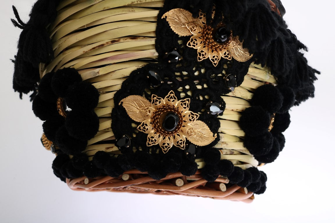 Сумка-відро Dolce &amp; Gabbana Chic Beige &amp; Black Straw Snakeskin