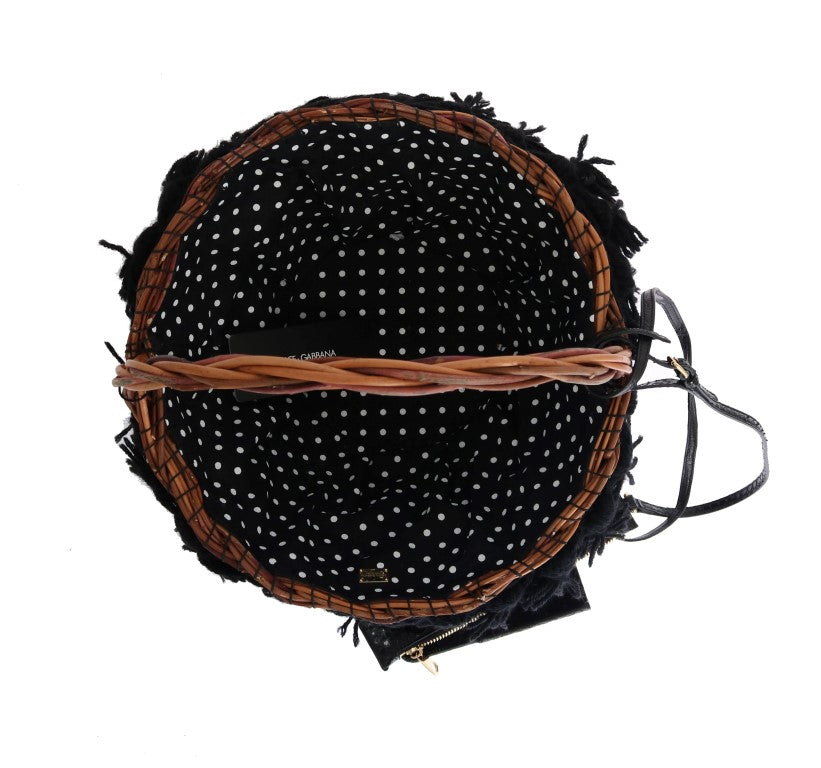 Сумка-відро Dolce &amp; Gabbana Chic Beige &amp; Black Straw Snakeskin